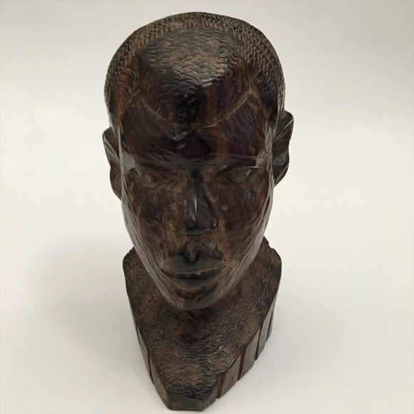 Vtg. African Carved Wood Folk Art Ebony Man Bust